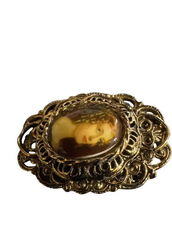 Vintage 1950S Victorian-Style Gold-Tone Brooch With Cameo Portrait - Picture 6 of 10